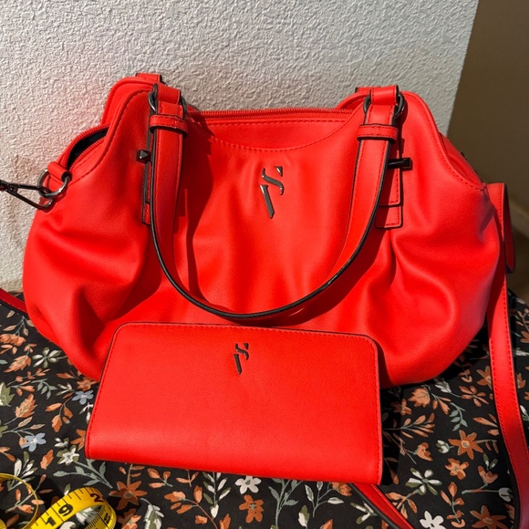 Vera Wang Neon Orange Satchel Crossbody Handbag Wallet Set NWOT - Picture 1 of 10